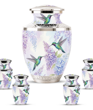 Green Hummingbird Cremation Urn - Couple Humming Bird Urn For Companion