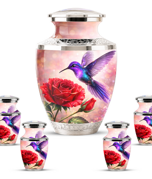 Rose Hummingbird Cremation Urn for Human Ashes, Personalized Memorial Urn for Adults