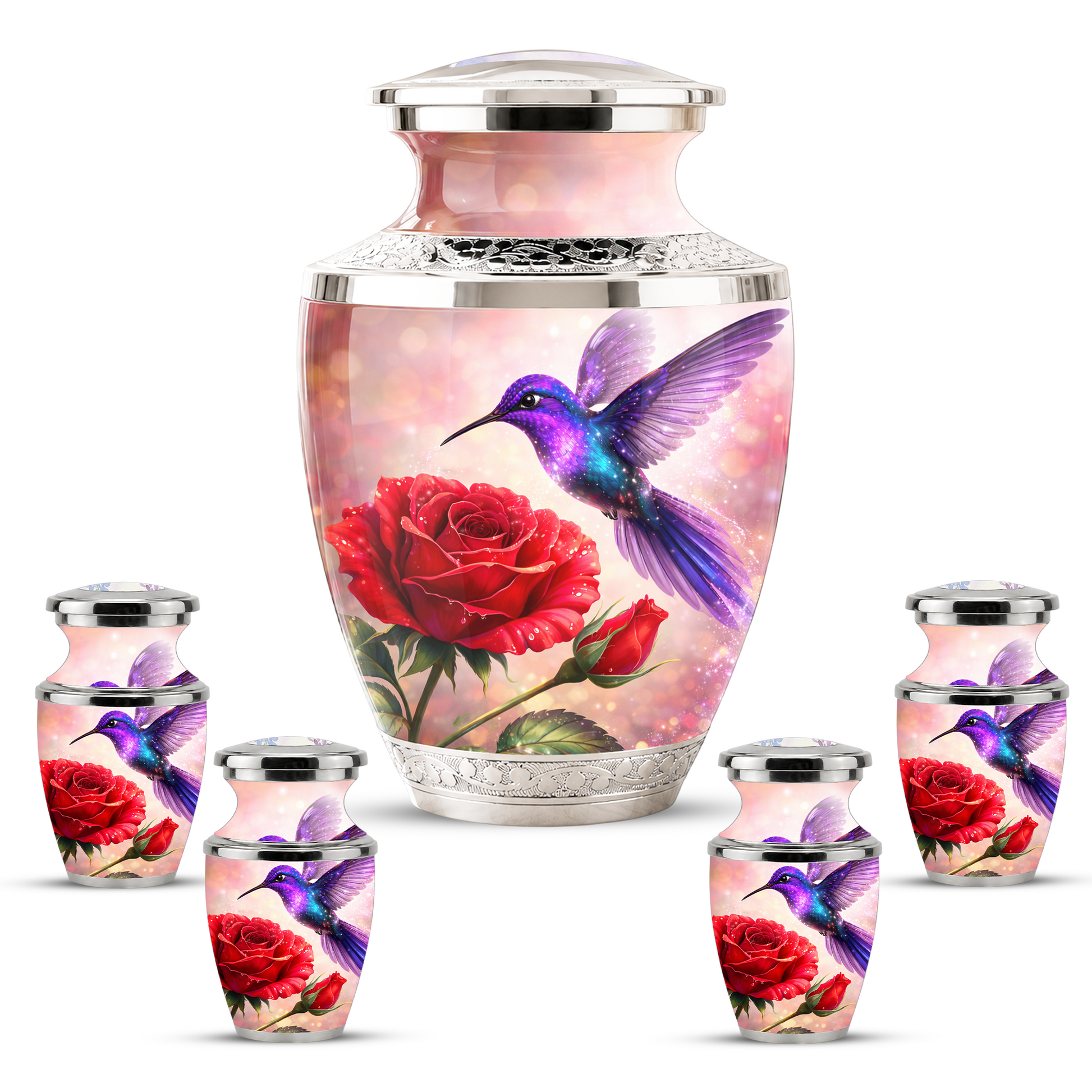 Rose Hummingbird Cremation Urn for Human Ashes, Personalized Memorial Urn for Adults