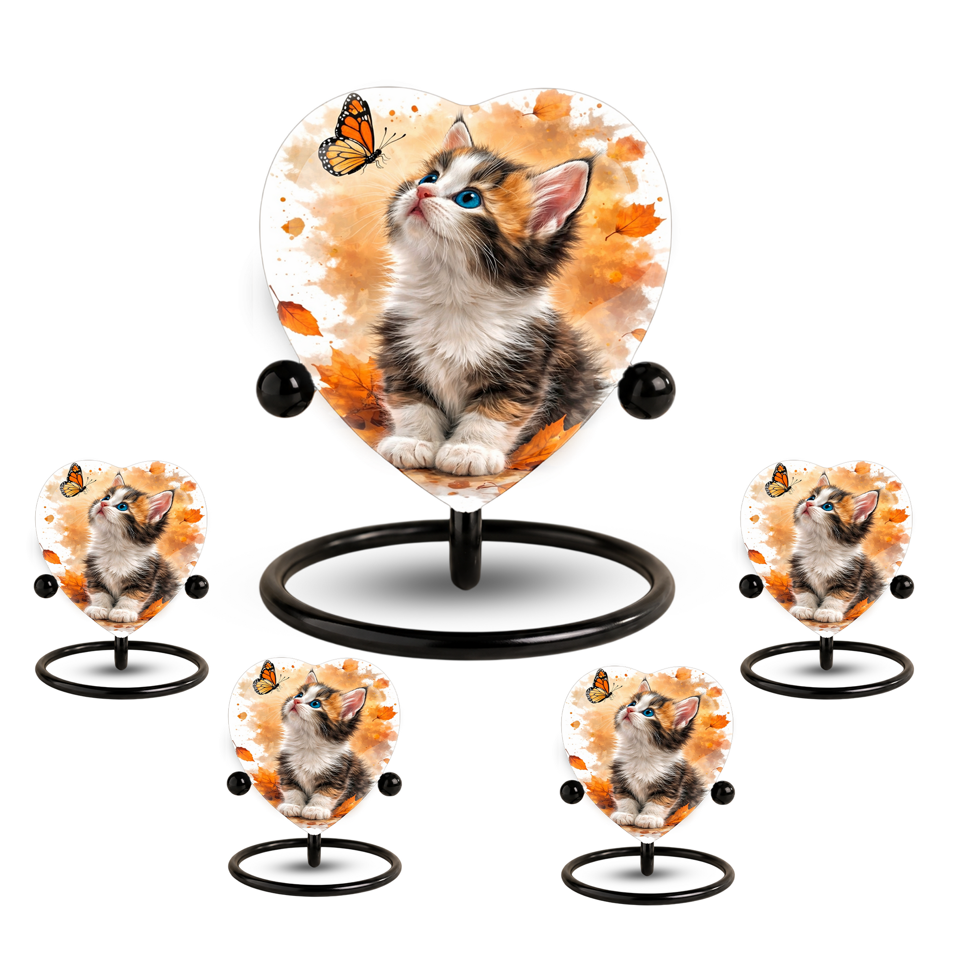 Personalized Cat Urn for Ashes – Autumn Kitten Butterfly Memorial Pet Urn