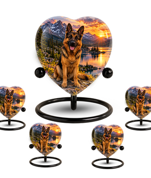 German Shepherd Heart Cremation Urn for Ashes, Personalized Adult Memorial Urn Heart Shaped Pet Memorial