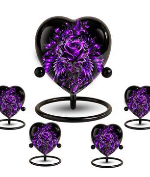 Purple Rose Heart Cremation Urn for Ashes, Purple Floral Urn, Heart Shaped Memorial Urn, Personalized Rose Urn, Gothic Flower Urn