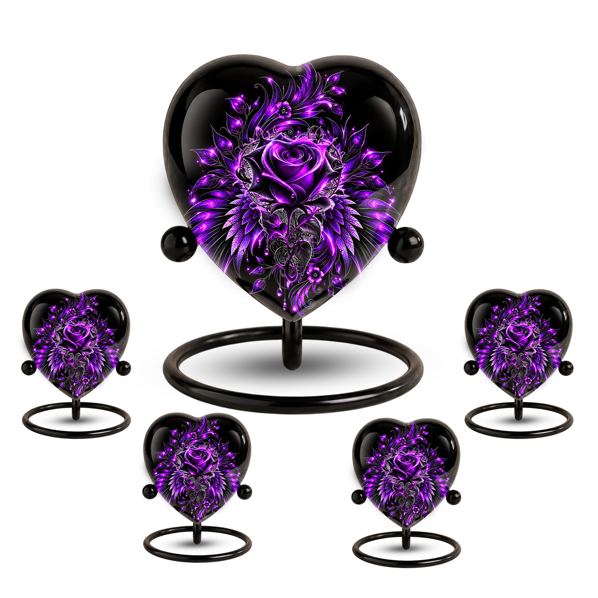 Purple Rose Heart Cremation Urn for Ashes, Purple Floral Urn, Heart Shaped Memorial Urn, Personalized Rose Urn, Gothic Flower Urn