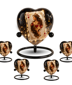 Queen of Hearts Urn – Queen of Hearts Cremation Urn, Playing Card Memorial Urn, Heart-Shaped Adult Urn for Ashes
