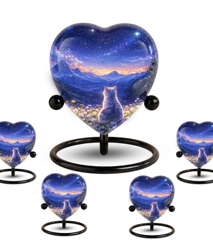 Celestial Cat Adult Urn for Ashes – Starry Night Mountain Cat Memorial Urn, Beautiful Adult Cremation Urn