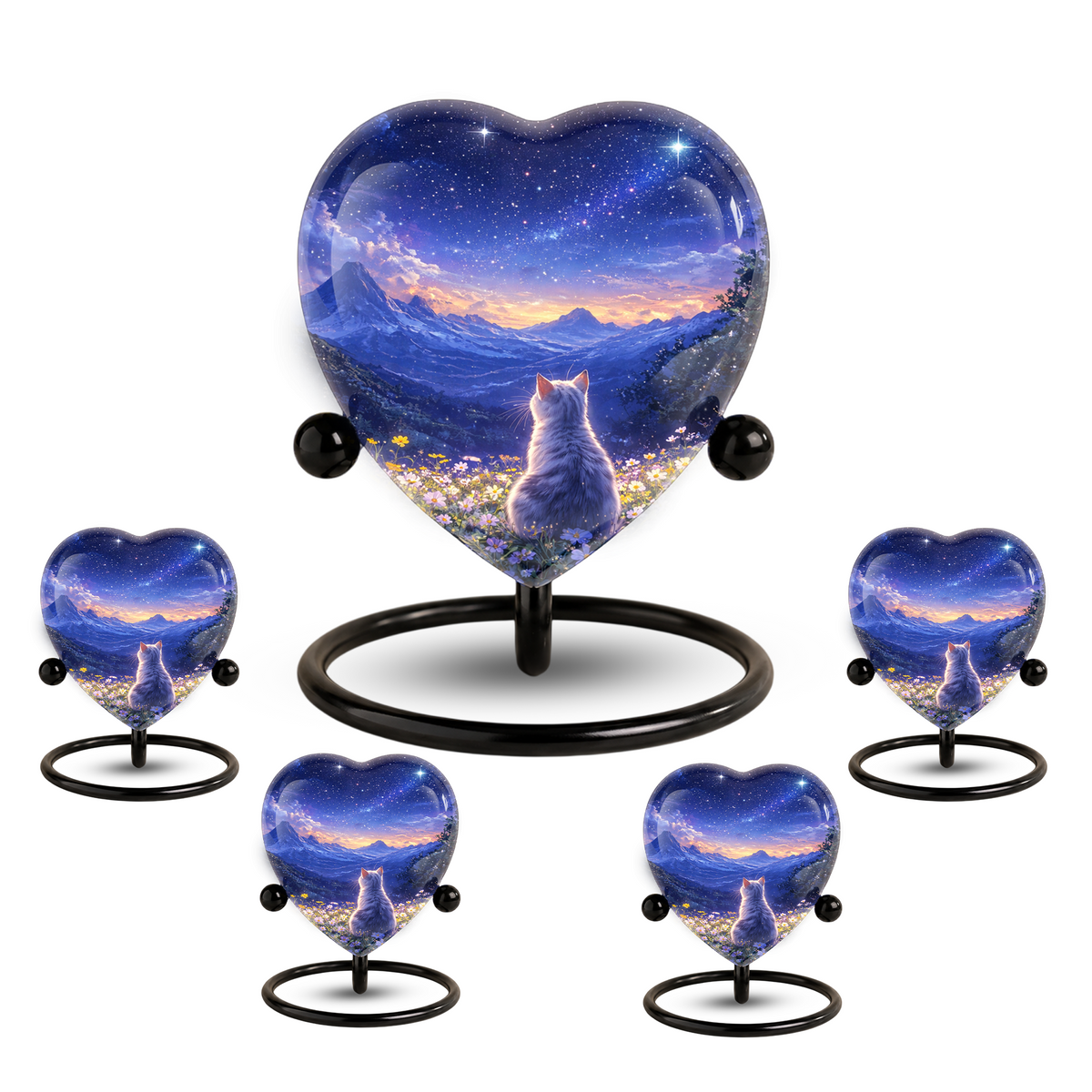 Celestial Cat Adult Urn for Ashes – Starry Night Mountain Cat Memorial Urn, Beautiful Adult Cremation Urn