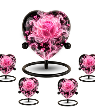 Pink Rose Adult Cremation Urn for Ashes, Personalized Rose Memorial Urn, Heart Shaped Adult Urn, Pink Flower Cremation Urn, Love Urn