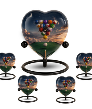 Billiards Pool Table Adult Urn – Pool Balls Sunset Heart Design Adult Cremation Urn for Ashes