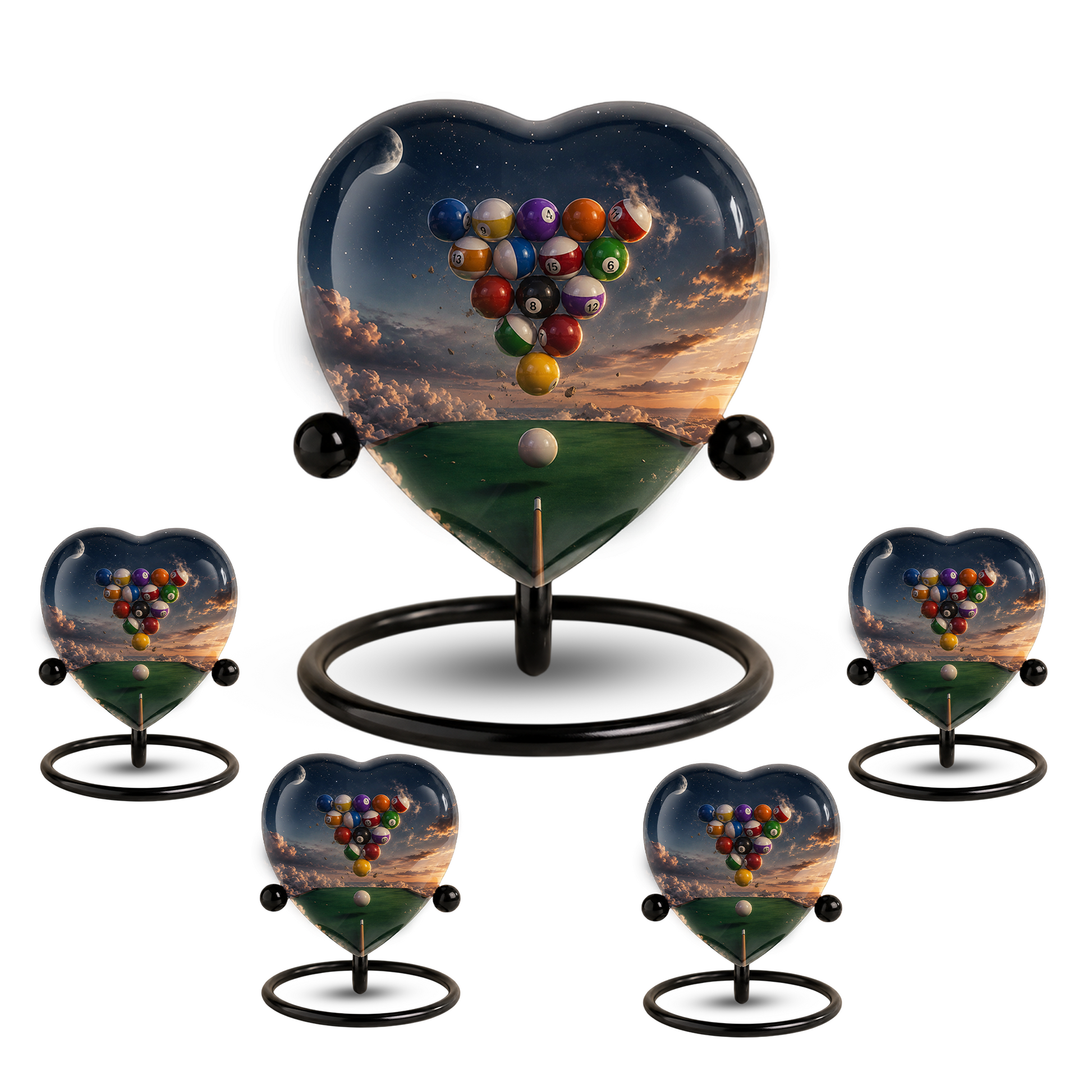 Billiards Pool Table Adult Urn – Pool Balls Sunset Heart Design Adult Cremation Urn for Ashes
