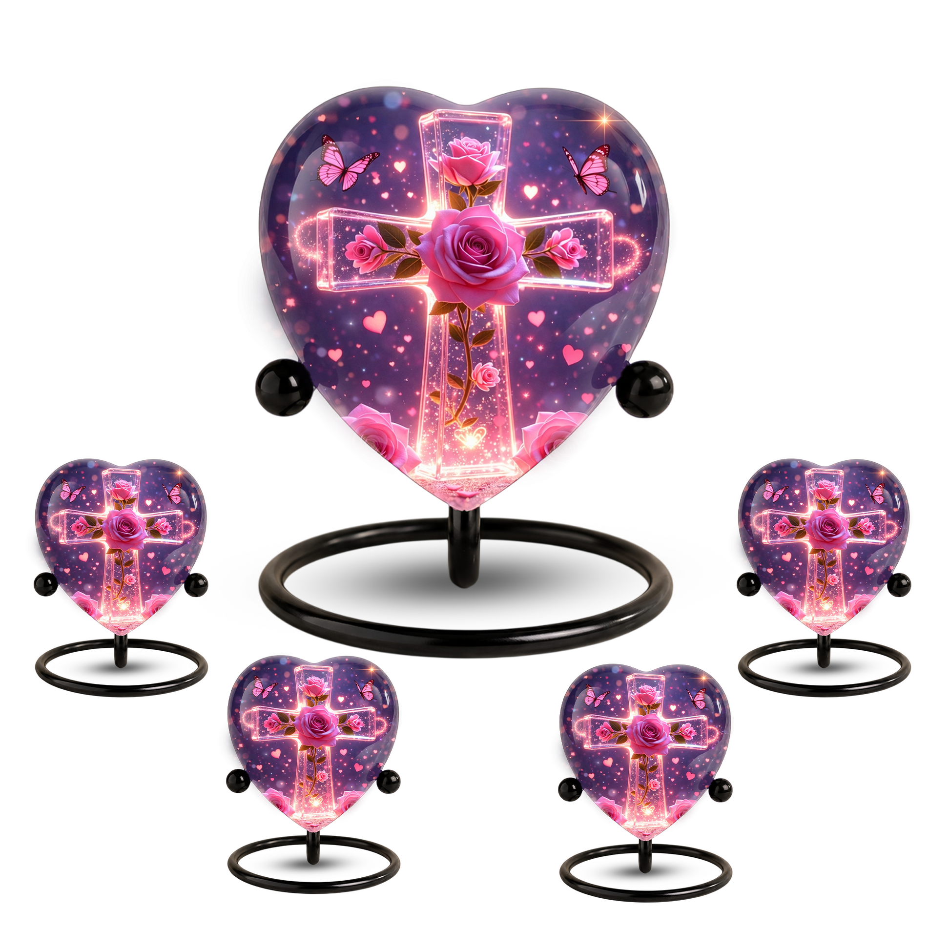 Rose Cross Adult Urn for Ashes, Pink Rose Memorial Adult Cremation Urn, Heart Shaped Urn for Adult Ashes,
