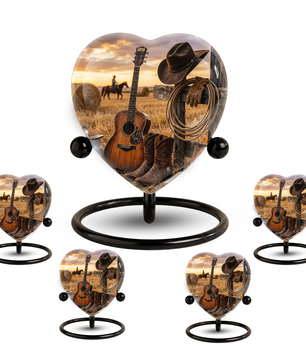 Cowboy Urn for Dad – Western Heart Shaped Cremation Urn for Father, Son & Men