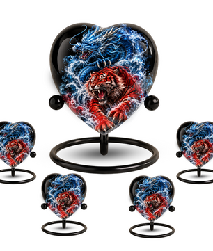 Dragon Tiger Heart Cremation Urn for Ashes, Personalized Adult Memorial Urn Heart Shaped Adult Cremation Urn