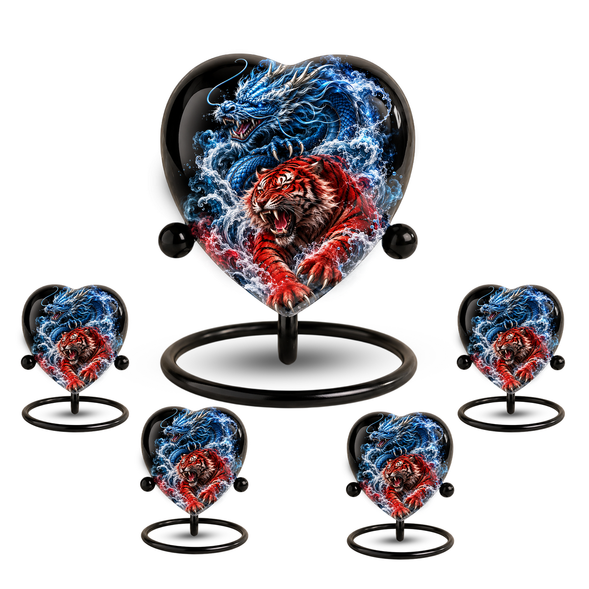 Dragon Tiger Heart Cremation Urn for Ashes, Personalized Adult Memorial Urn Heart Shaped Adult Cremation Urn