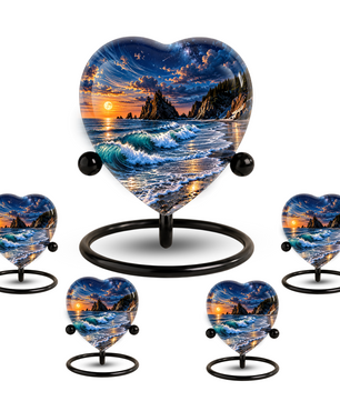 Ocean Wave Heart Cremation Urn for Ashes, Personalized Adult Memorial Urn, Beach Urn for Loved One