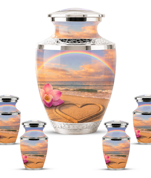 Rose Beach Heart Cremation Urn for Human Ashes, Personalized Rainbow Urns