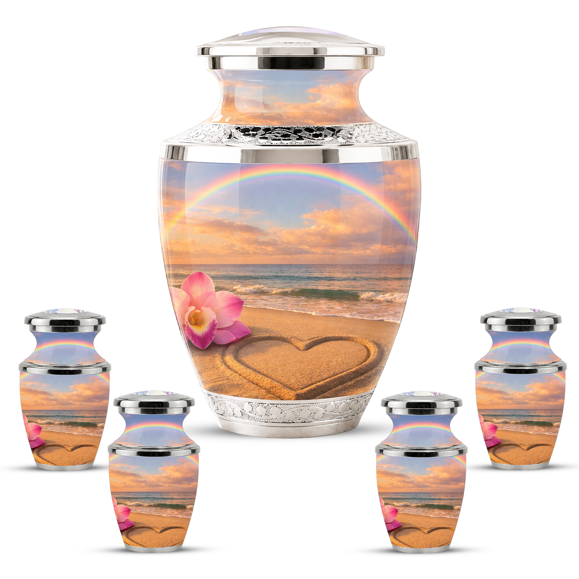 Rose Beach Heart Cremation Urn for Human Ashes, Personalized Rainbow Urns