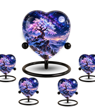 Cherry Blossom Adult Urn for Ashes, Tree of Life Memorial Urn, Pink Sakura Tree Cremation Urn