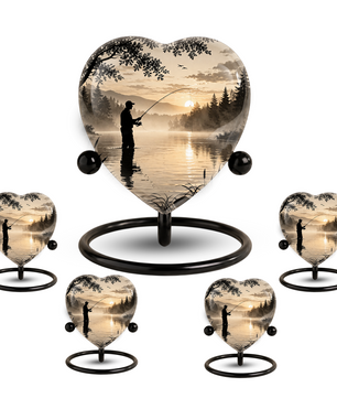 Gone Fishing Heart-Shaped Urn for Dad – Fishing Cremation Urn for Father, Men & Ashes