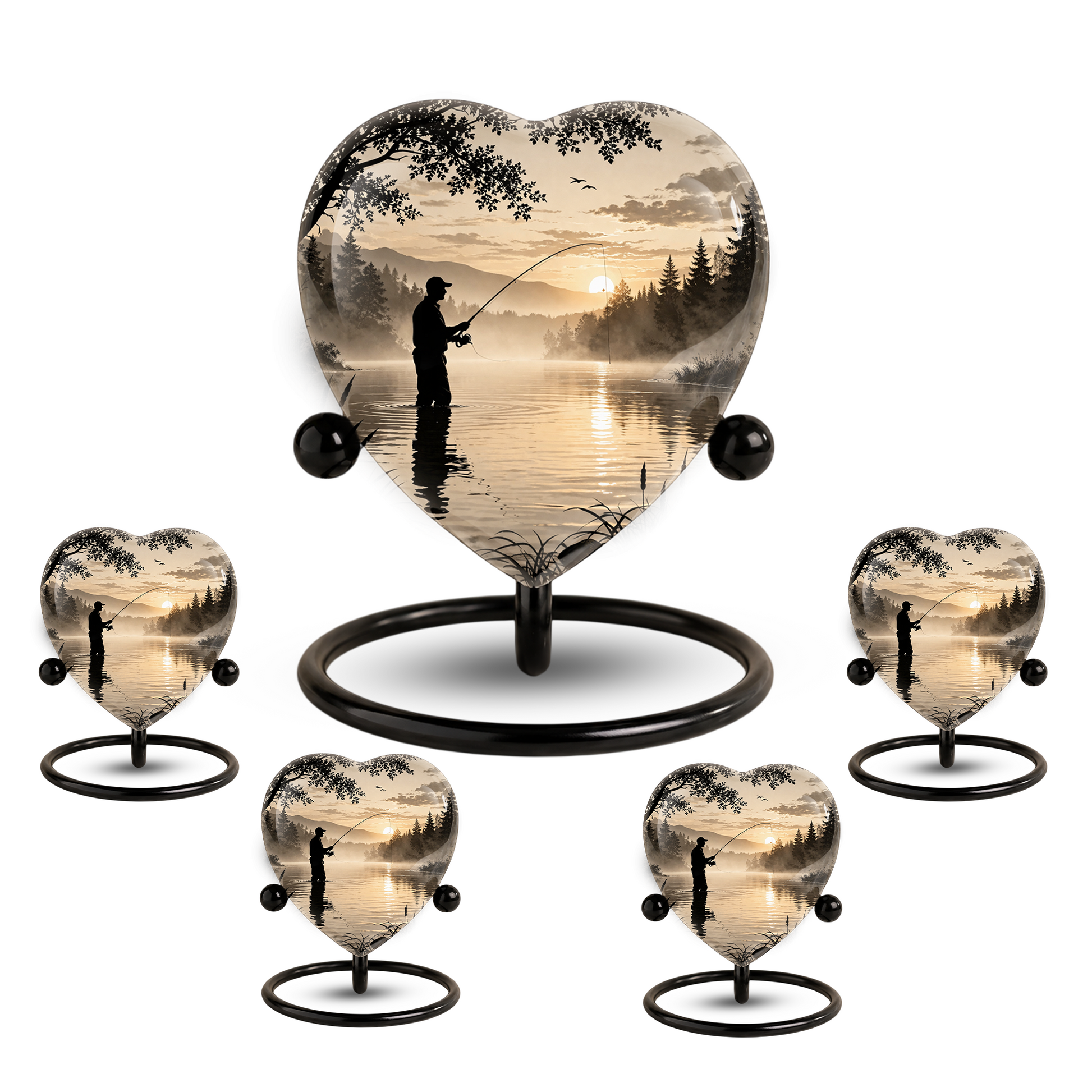 Gone Fishing Heart-Shaped Urn for Dad – Fishing Cremation Urn for Father, Men & Ashes