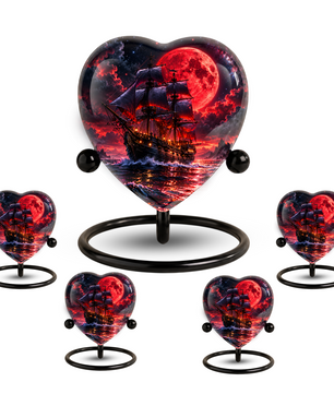 Pirate Ship Adult Cremation Urn for Ashes – Red Moon Nautical Memorial Urn,