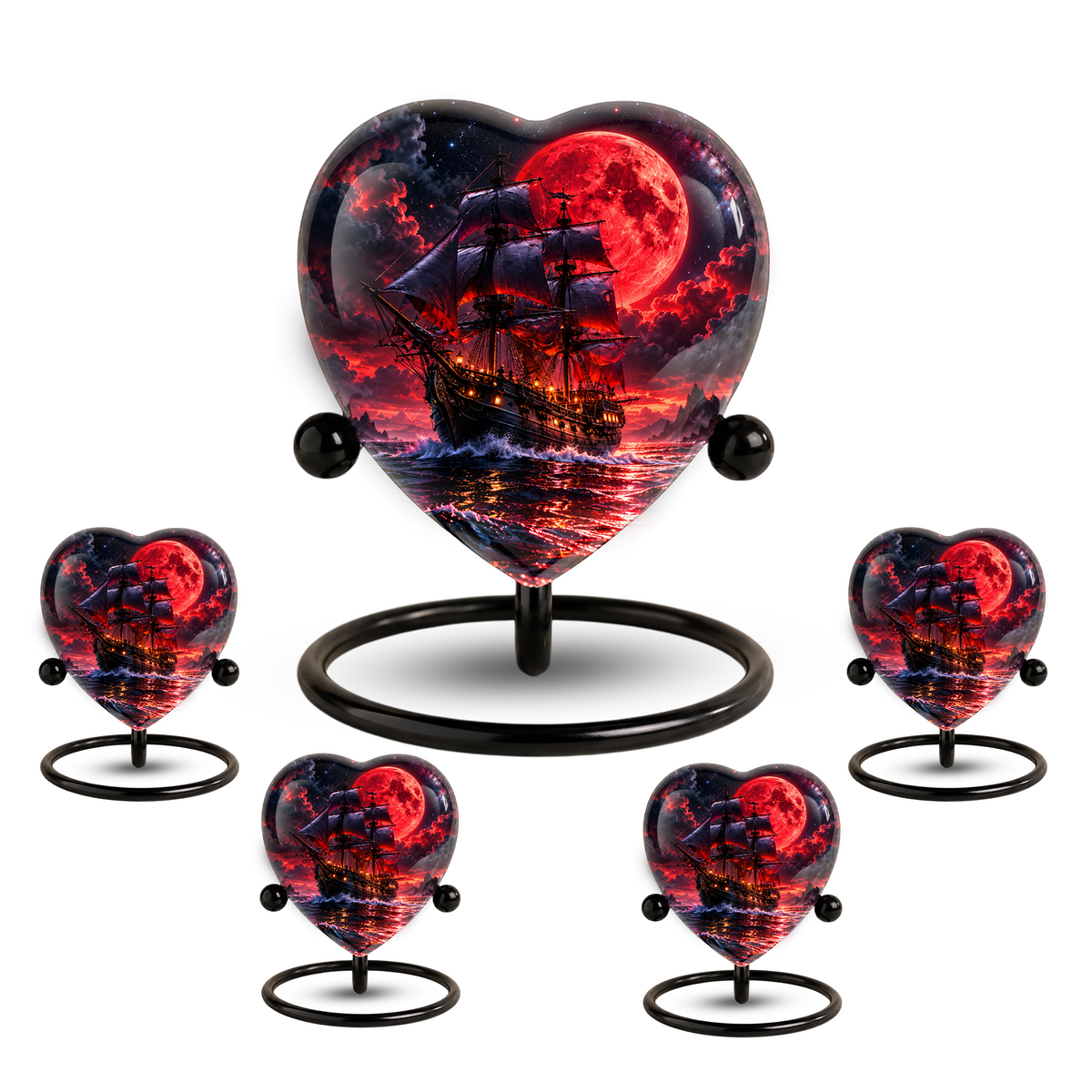 Pirate Ship Adult Cremation Urn for Ashes – Red Moon Nautical Memorial Urn,