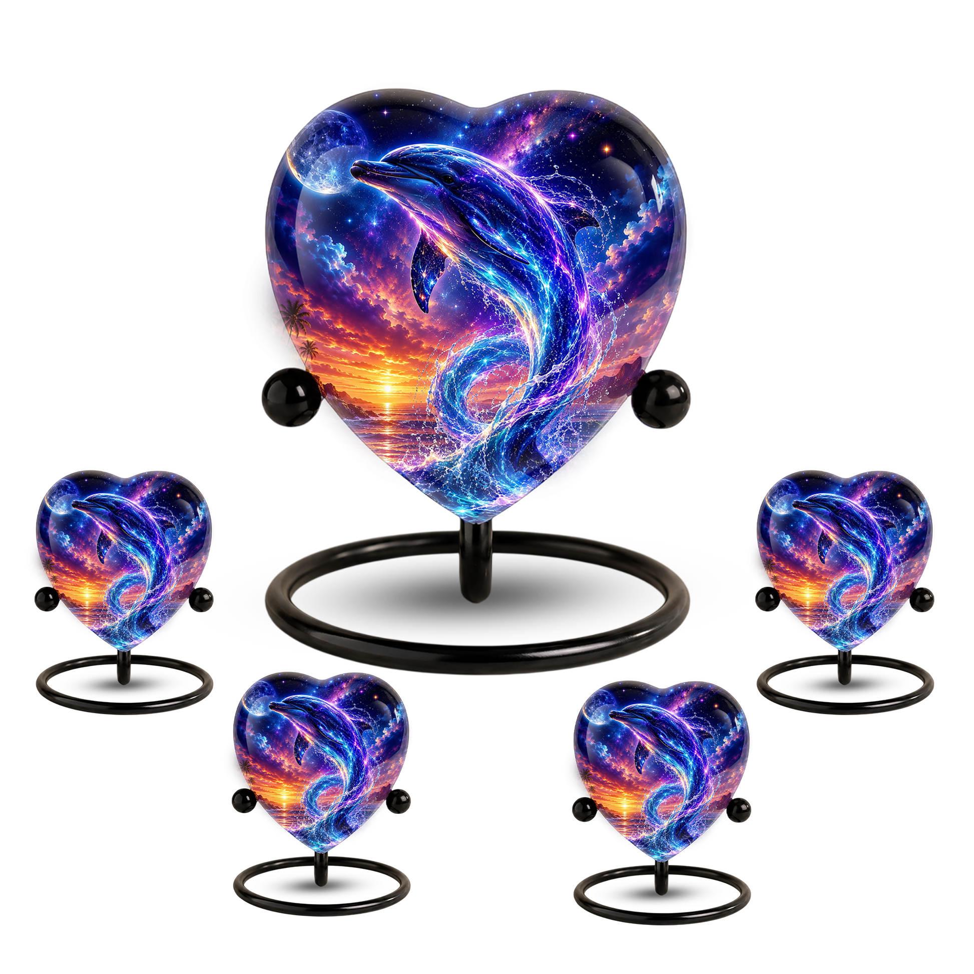 Neon Dolphin Urn for Ashes, Ocean Memorial Urn, Heart Shaped Dolphin Urn