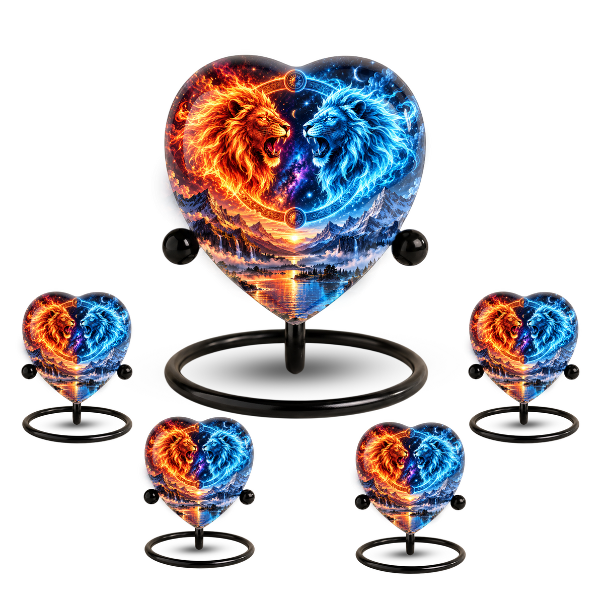 Lion Adult Urn for Ashes, Red and Blue Twin Lion Memorial Urn, Adult Cremation Urn