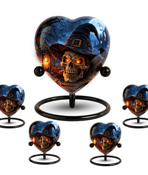 Halloween Skull Cremation Urn for Ashes, Witch Hat Heart Urn, Gothic Memorial Urn, Spooky Halloween Urn, Personalized Skull Urn