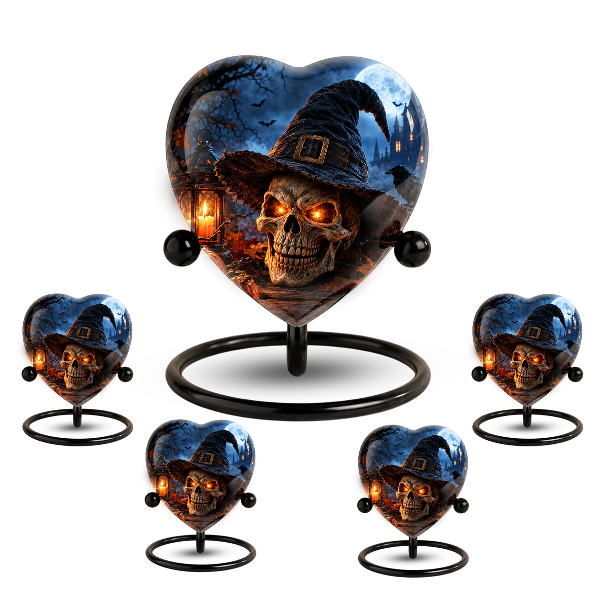 Halloween Skull Cremation Urn for Ashes, Witch Hat Heart Urn, Gothic Memorial Urn, Spooky Halloween Urn, Personalized Skull Urn