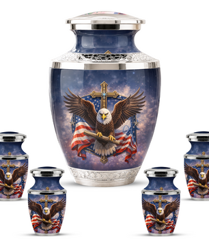 Eagle American Flag Cremation Urn for Dad, Patriotic Memorial Urn for Father, Military Keepsake