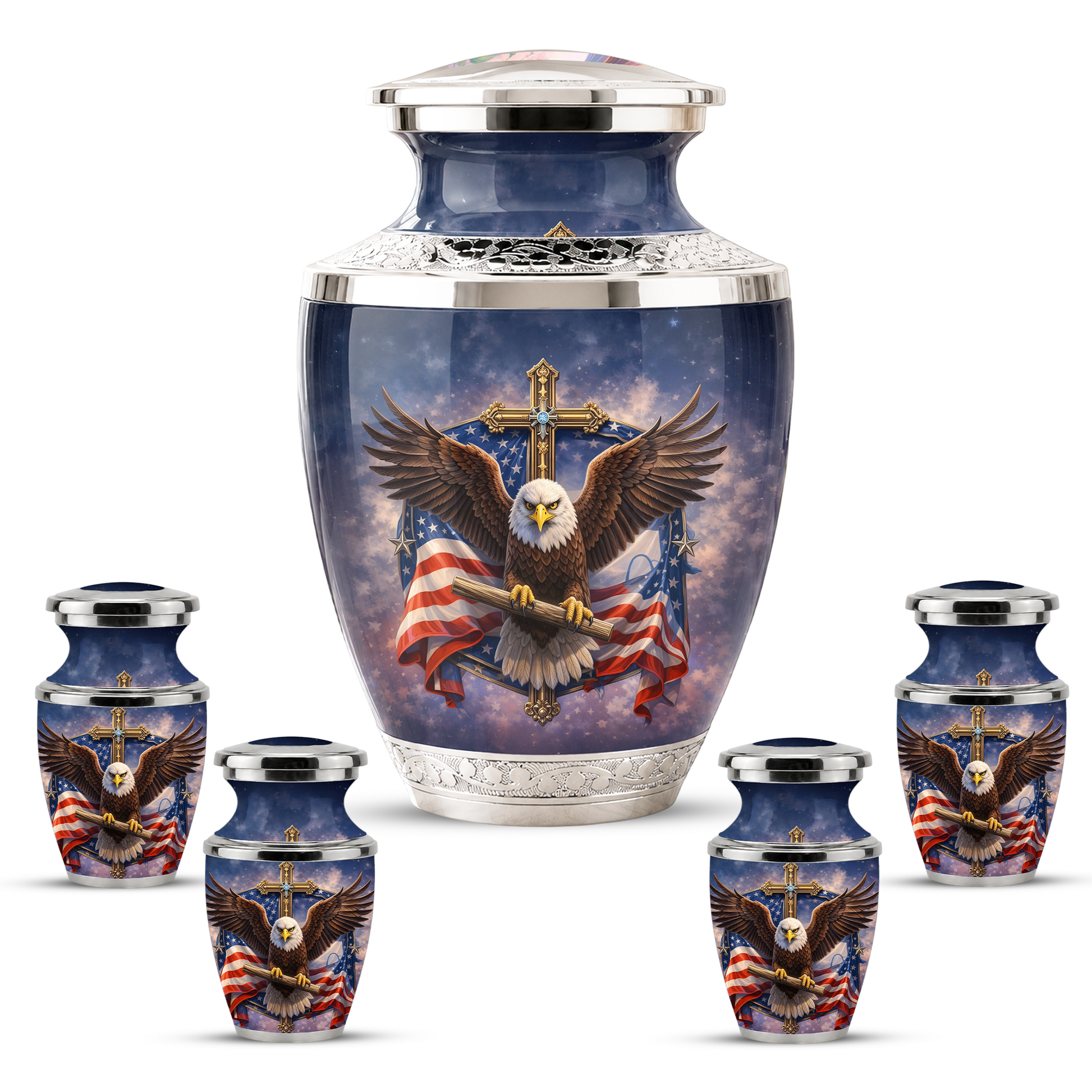 Eagle American Flag Cremation Urn for Dad, Patriotic Memorial Urn for Father, Military Keepsake