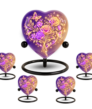 Purple Rose Butterfly Adult Cremation Urn for Ashes, Personalized Floral Adult Urn, Heart Memorial Urn, Rose & Butterfly Cremation Urn