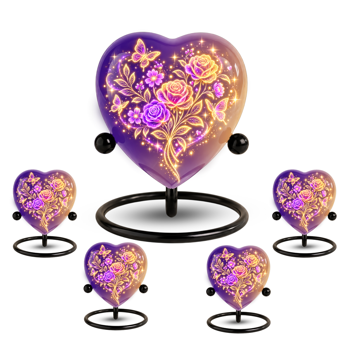 Purple Rose Butterfly Adult Cremation Urn for Ashes, Personalized Floral Adult Urn, Heart Memorial Urn, Rose & Butterfly Cremation Urn