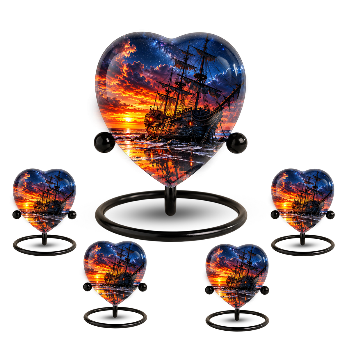Pirate Ship Heart Cremation Urn for Ashes, Personalized Adult Memorial Urn, Nautical Urn for Men