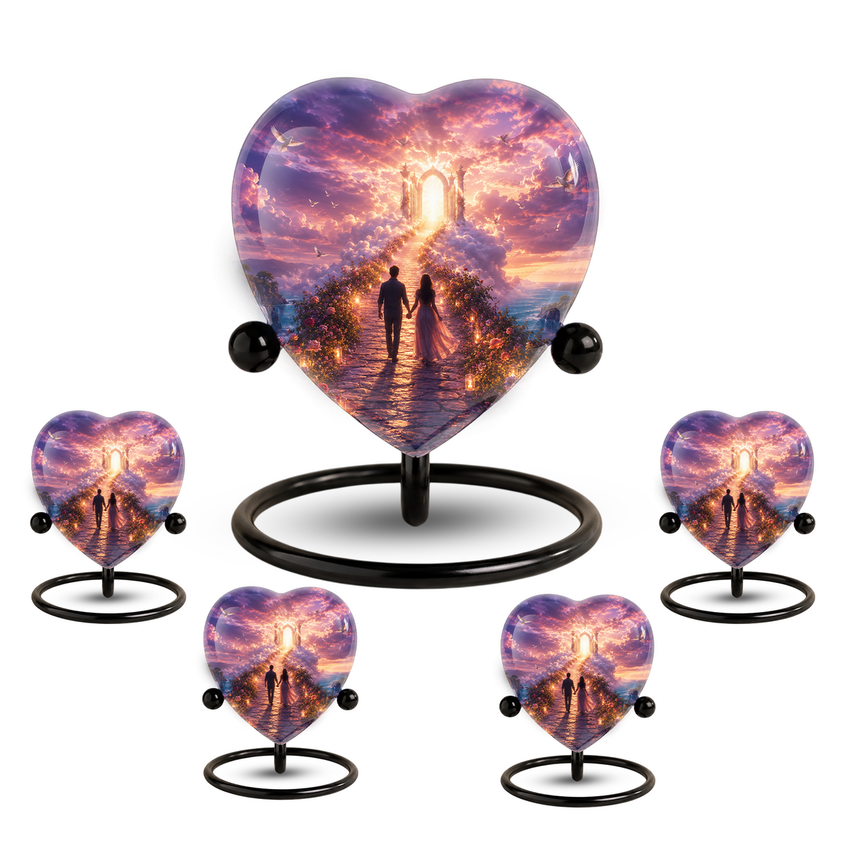 Heart Shaped Adult Cremation Urn for Ashes – Heavenly Couple Memorial Urn for Loved Ones