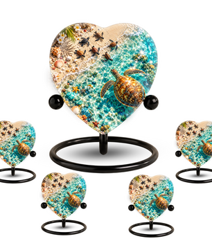 Sea Turtle Cremation Urn for Ashes, Turtle Beach Memorial Urn, Ocean Life Heart Urn
