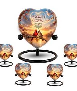 Cardinal Urn for Ashes, Heart Shaped Adult Cremation Urn, Personalized Cardinal Memorial Urn