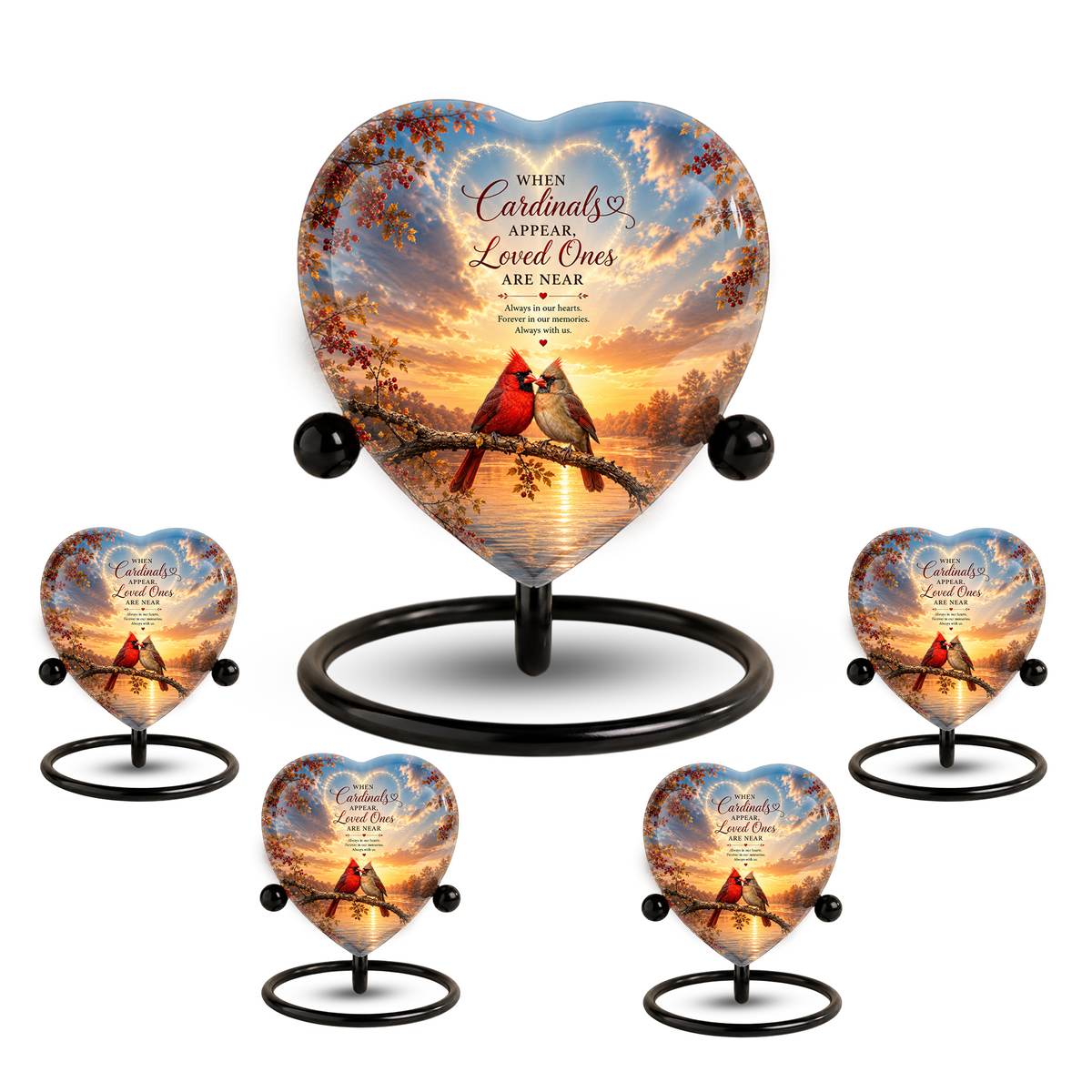 Cardinal Urn for Ashes, Heart Shaped Adult Cremation Urn, Personalized Cardinal Memorial Urn