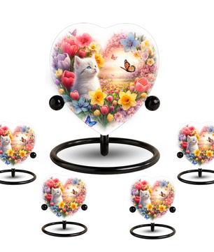 Personalized Cat Urn for Ashes – Heart-Shaped Floral Butterfly Memorial Adult Urn for Cremation Ashes