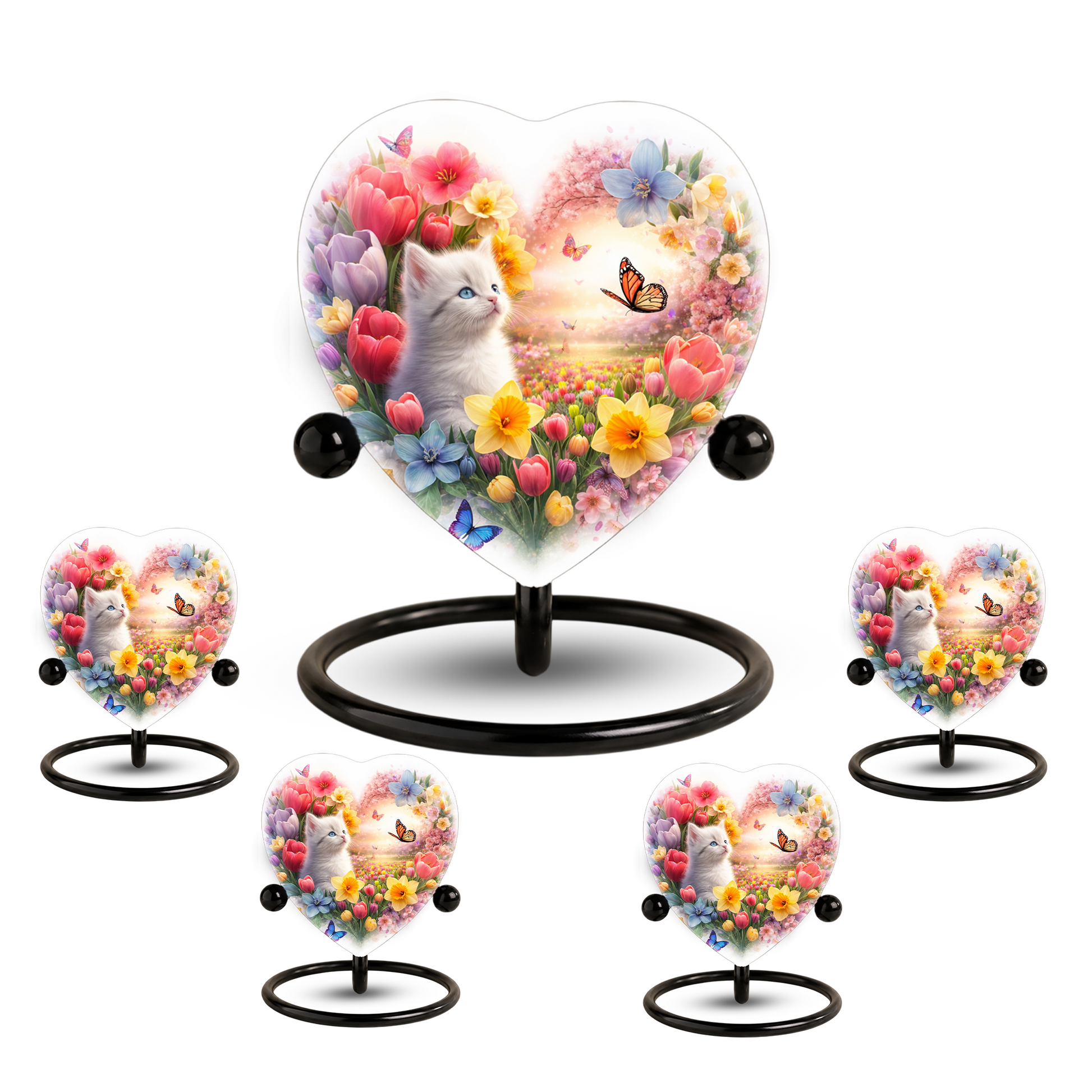 Personalized Cat Urn for Ashes – Heart-Shaped Floral Butterfly Memorial Adult Urn for Cremation Ashes