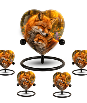 Fox Adult Urn for Ashes, Heart Shaped Adult Cremation Urn, Fox Memorial Urn for Adults