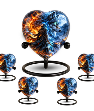 Wolf Adult Urn for Ashes, Fire and Ice Wolf Memorial Urn, Blue Moon Fantasy Cremation Urn