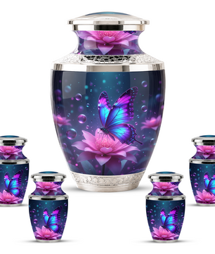 Blue Butterfly Cremation Urn for Mom, Flower Butterfly Personalized Urn for Human Ashes