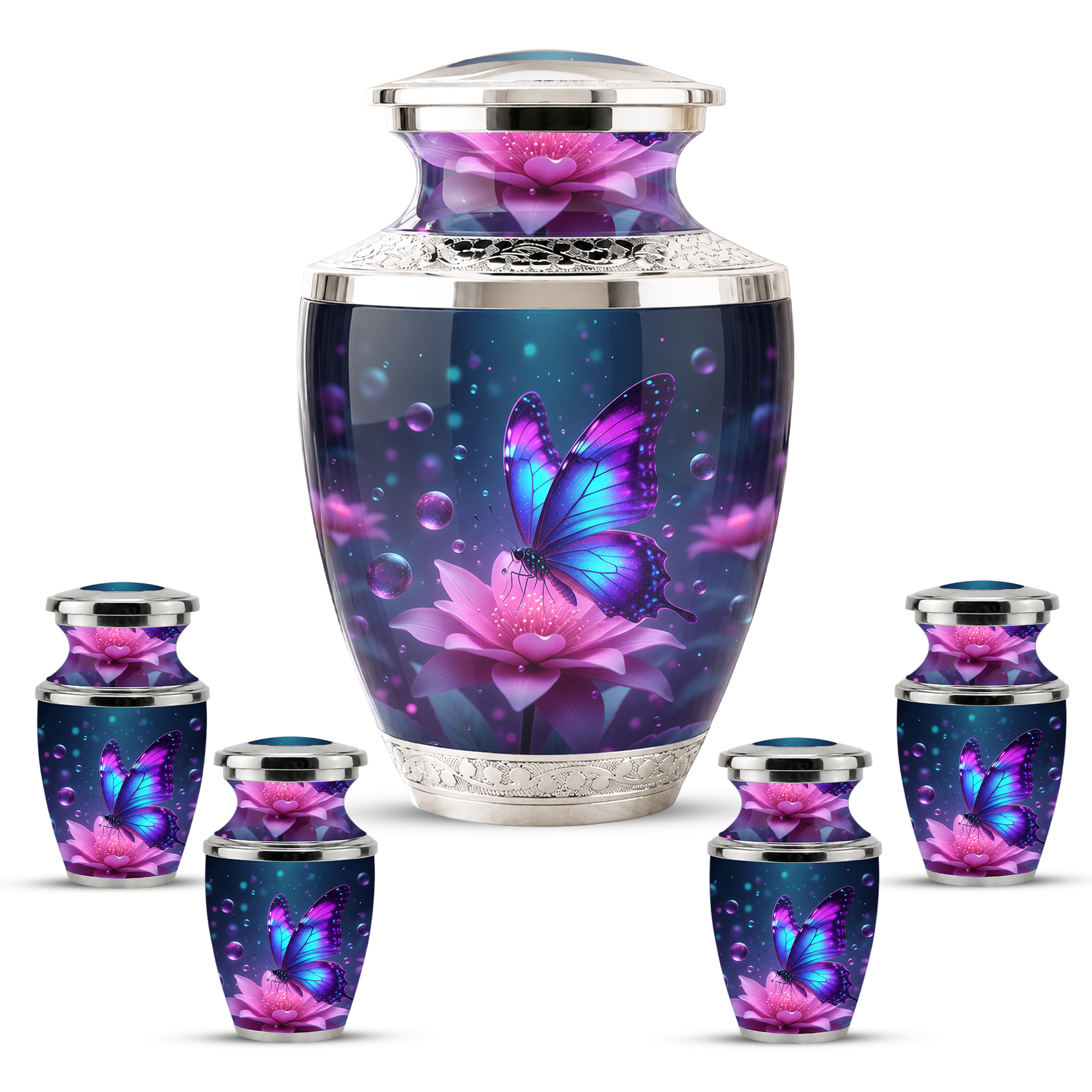Blue Butterfly Cremation Urn for Mom, Flower Butterfly Personalized Urn for Human Ashes