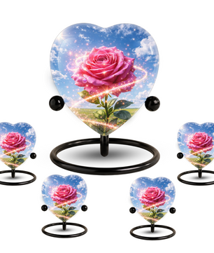 Pink Rose Heart Urn for Mom – Personalized Keepsake Urn for Mom, Beautiful Cremation Urn for Women