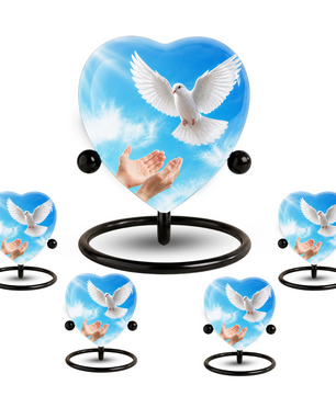 Dove Urn for Ashes, Heart Shaped Adult Cremation Urn, Peaceful White Dove Memorial Urn