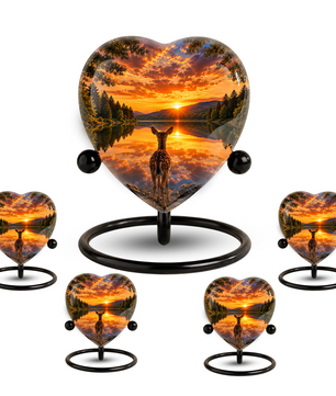 Deer Urn for Ashes, Heart Shaped Adult Cremation Urn, Personalized Deer Memorial Urn