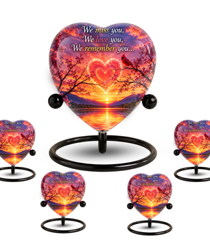 Sunset Heart Memorial Urn – Adult Urn for Ashes, Sunset Cremation Urn, Heart-Shaped Adult Cremation Urn