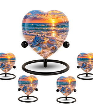 Seashell Beach Cremation Urn for Ashes, Ocean Sunset Memorial Urn, Seashell Urn, Coastal Heart Shaped Cremation Urn