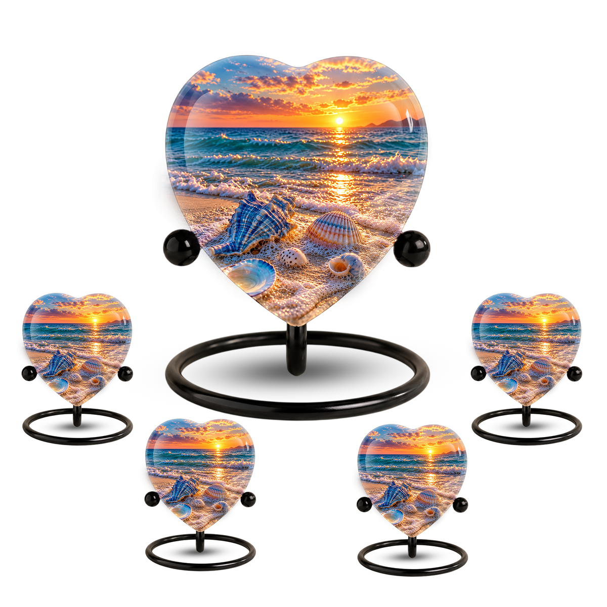 Seashell Beach Cremation Urn for Ashes, Ocean Sunset Memorial Urn, Seashell Urn, Coastal Heart Shaped Cremation Urn